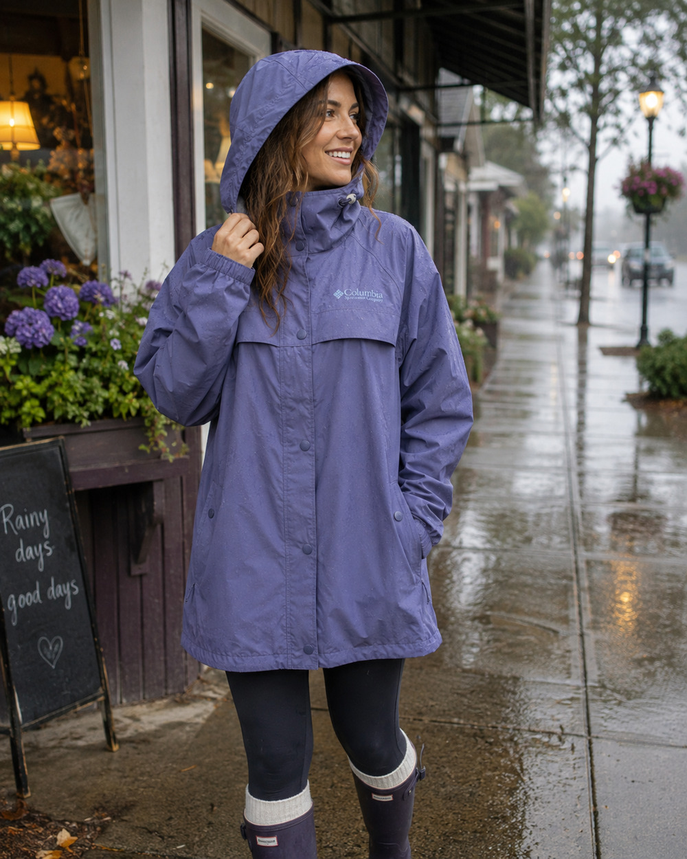 Vintage Columbia Sportswear Purple Rubberized PVC Rain Jacket Slicker Hooded M